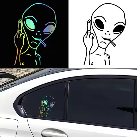 G194 10.3X15CM Funny Alien Personality Ufo Car Sticker Vinyl Decal Car Windows Decor Black /WHITE/LA