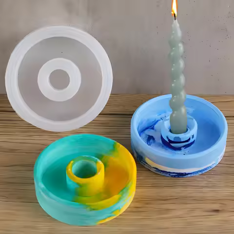 1pcs Candle Holder Resin Mold, Round Candle Holder Aroma Candle Holder Mold, Candle Tray Home Deskto