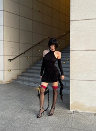 Đầm cổ yếm tay dài nhún đen tua rua | HANNIE DRESS - CLÉLIE