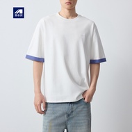 Momaike Men's Clothing Gaozhi Commuter Round Neck Men's t-Shirt 2026 Spring Plaid Cuffs Short Sleeve