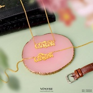 Venyss Rantai Leher Kerawang Blossom Ukir Nama Perak 925 Sadur Emas 916 Personalized Custom Made