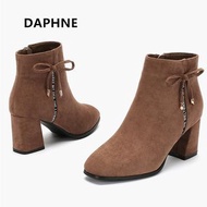 Daphne/達芙妮旗下鞋櫃冬新款時尚蝴蝶結高跟短靴通勤潮流踝靴