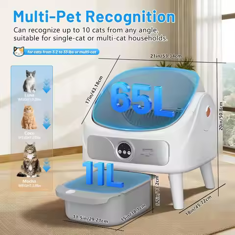 Self Cleaning Cat Litter Box, Open-Top Automatic Litter Box for Multiple Cats, Large Capacity Robot,