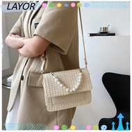 LAY Straw Beaded Messenger Bag, Metal Straw Ladies Handbag, High Quality Weave Pearl PU Leather Trend Purses Women