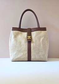 稀有中古包 Chanel米咖色拼皮托特包 單肩包 側背包 古著包 二手