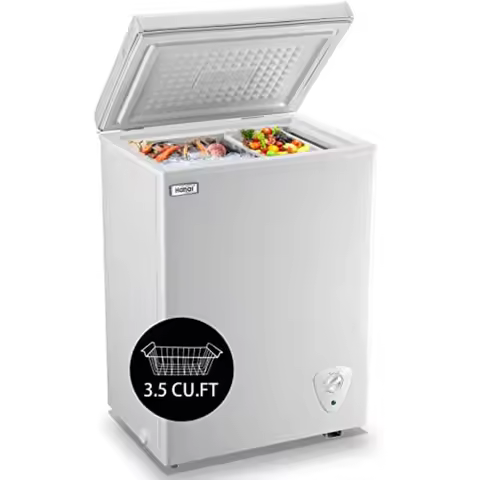 Small Chest Freezer 3.5 Cu.Ft. Mini Deep Freezer with Top Door Design Adjustable Thermostat and Remo