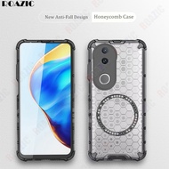 For VIVO V50 5G Phone Case Honeycomb Design Clear Magnetic Wireless Charging Casing Drop Protection 