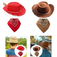 [Gamchiano] Kids Cowboy Hat and Bandana Set Headwear for Cosplay Carnival Cowboy Cowgirl