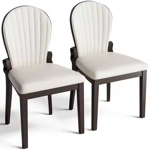 Dining Chairs Set of 2, Solid Wood Frame, 19.6 Wide for Adults Modern Leather Upholstered Kitchen Ch