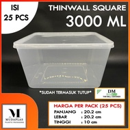 TY5 Kotak Makan Plastik 3000 ml Square Thinwall DM Isi 25 pcs 3000ml