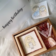 PORTRAIT DRAWING MINI BOUQUET SET | 手画人像相框小花束礼盒 Birthday Customize Bunga Babybreath Bouquet