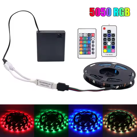 5V LED Strip Light 5050 RGB LED Lights 4AA Battery Powered Flexible Ribbon Diode Tape 30Leds/m Remot