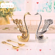 WINTE Swan Base Stand Spoons, Stirring Mixing Swan Base Holder Swan Spoons, with 6 Spoons Table Deco