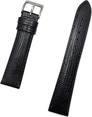 19mm Black Genuine Leather Watchband | Tail Lizard Grain, Lightly Padded Replacement Watchstrap that