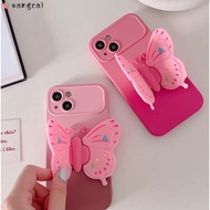 For OPPO Reno 7 5 Pro 7Z 6 4 4Z 3 5G Lite SE Phone Case 3D Stereo Butterfly Holder Stand Gradient Colorful Candy Color Matte Girls Cute Simple Soft Silicone Casing Cases Case Cover