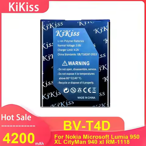 KiKiss Mobile Phone Battery For Nokia Lumia 950 XL CityMan 940 xl RM-1118 ,BV-T4D 4200mAh Batteries