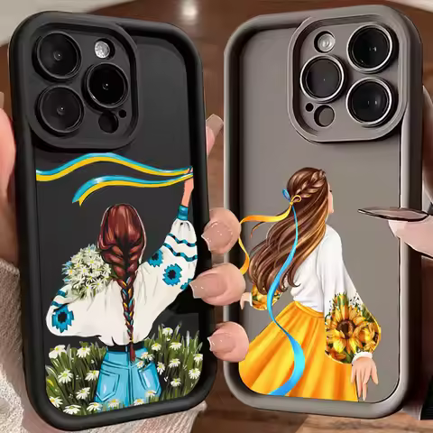 Ukraine Girl Sunflower Flag Soft Case For iPhone 16 15 11 13 14 12 Pro Max Plus Mini Coque 16Pro Sho