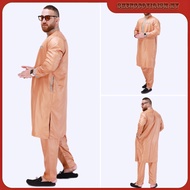 2 PCS Set Muslimah  Embroidery Kurta Set Kolar Baju Raya Baju Jubah Lelaki  Seluar Putih Jubah Blous