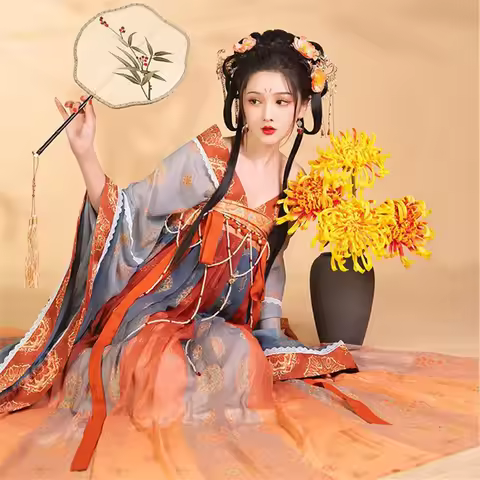 Plus Size Wide Sleeve Hanfu Women's Traditional Chinese Costume Small Fellow Fairy Hezi Skirt Hallow