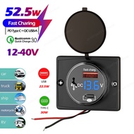 52.5W USB C Car Charger Socket 30W PD Outlet 22.5W QC USB-A Charger Socket with LED Voltmeter for Ca
