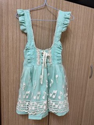 蝴蝶結 湖水綠連身裙 蘿莉風裙子 裙子湖水綠 蕾絲吊帶可愛 軟妹 日系風格
