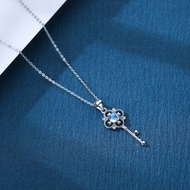 藍光玻璃體月亮石925純銀精鍍亮澤白金項鍊 | 藍光月光石水晶頸鏈