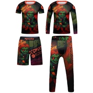 Kids 4Pcs/Set MMA Jiu jitsu Rashguard T-shirt+Pant Children Bjj Gi Wrestling Jerseys Boy Muay Thai S