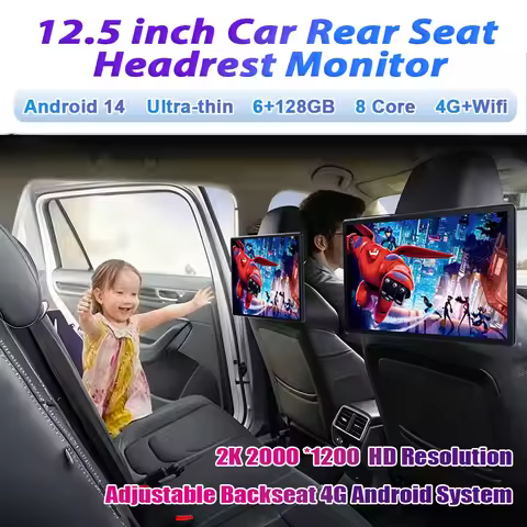 12.5 Inch Rear Seat Headrest Monitor Ultra-thin 2K Touch Screen Android 14 4G Multimedia System with