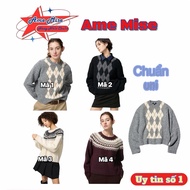 (Available) Thick round neck sweater with Argyle UNI Japanese pattern