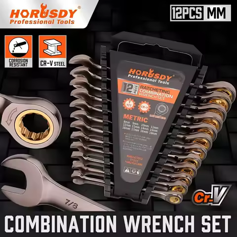 HORUSDY 12Pc Ratchet Spanner Set Metric Wrench Spanners ‎‎Nickel Plating 8-19MM