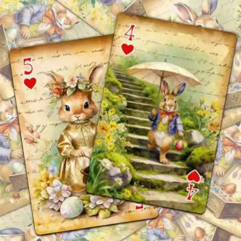 54pcs Bicycle Playing Cards, Poker Deck with Vintage Rabbit Interesting Card Decks for Family Game N