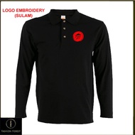 Microfiber Lengan Panjang Long Sleeve collar Polo T Shirt Logo Embroidery Sulam Pizza Hut Fast Food 