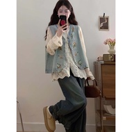 denim jacket woman denim vest woman New Embroidered Denim Vest - Slim Fit for Spring & Autumn