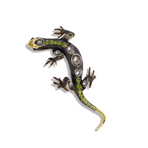 Women's Vintage Lizard Enamel Brooch Women's Coat Fashion Crystal Animal Solid Color Pins Emblem Sui