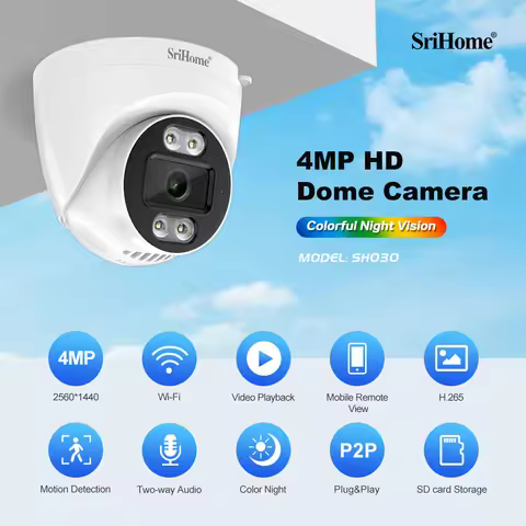 Srihome SH030 4.0MP Dome IP Camera H.265 Security CCTV Wifi Camera Two Way Audio Alarm Push ONVIF Vi