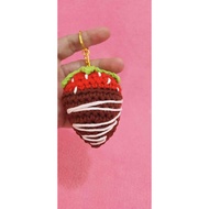 Chocolate dipped Strawberry Keychain with drizzle Crochet Valentine