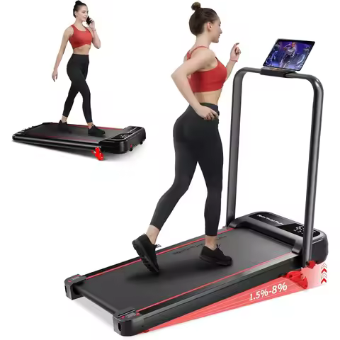 Incline Foldable Treadmill, Walking Pad Treadmill w/Incline, 300 lbs Portable Treadmill w/Handles, U