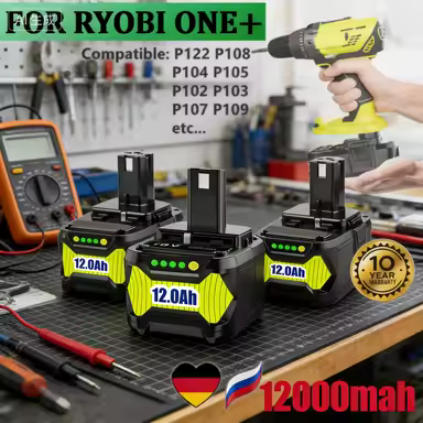 1/2PACK 12Ah 18V P108 Replacement Battery for Ryobi 18 Volt ONE Plus 12ah High Capacity Batteries Re