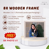 【Mach Photo】8R Chevron Wooden Photo Frame White Wash Landscape Portrait Hanging Free 8R Matte Photo 