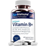 AgeImmune Vitamin B Complex with Vitamin D3 B12 B6 Magnesium Bisglycinate and Folate as Methylfolate