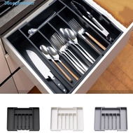 SEPTEMBER Silverware Drawer Organizer, Black/White/Grey Plastic Kitchen Drawer Organizer, Practical Modular Adjustable Large Capacity Expandable Utensil Tray Kitchen