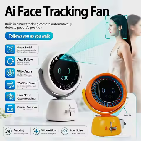 Lenovo AI Face Tracking Desktop Fan USB Rechargeable Turbo Fan Quiet Cooling Fan with Battery Displa