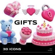 3D MODEL | 💝 Valentine & Qixi Cute Heart, Flowers, Cake & Bear – Blender | C4D