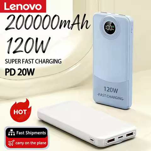 Lenovo 120W 200000mAh Ultralarge Capacity Power Bank Fast Charging Portable Digital Display Power Ba