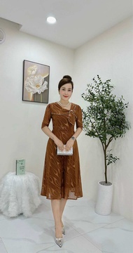 Đầm Tặng Mẹ [Salu Store] Mã DN560 Dáng Đầm Lững Chất Vải Thun Lưới 2 Lớp Đính Ngọc Cao Cấp từ 50kg đ