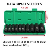 ISKU Kunci Socket Extention Impact 10pcs Bahan CR-MO Panjang Mata Sock Impact 1/2 10-24mm Gagang L