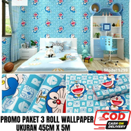 COD - Paket 3 Roll Wallpaper Sticker Dinding Motif Doraemon Kotak Premium Pvc Wallpaper Dinding Temb