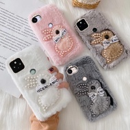Plush Case For Google Pixel 5 5a 4a 5G 4 3a 3 2 1 6 XL Pro Cute 3D Pearl Rabbit Pretty Diamond lens 