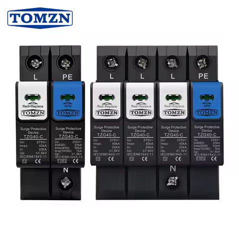 TOMZN 1P+NPE 3P+NPE Surge Protective Device SPD Discharge Tube 20-50kA 230V AC Pluggable T1 T2 1.5kV