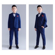 Blue and brown striped suit with red bow tie-bt474